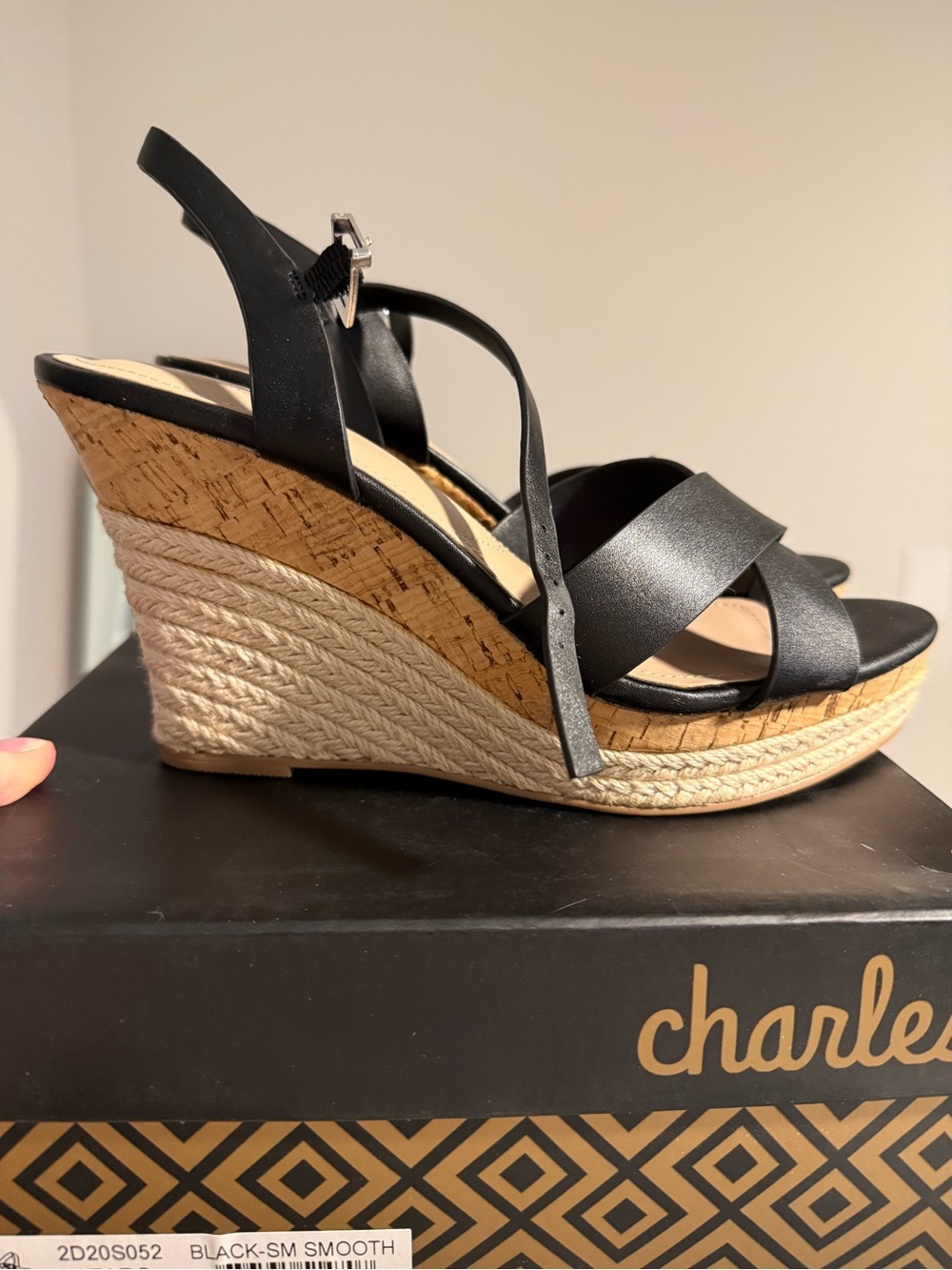 Charles by Charles David Lazaro Black Wedge Sandals Size 8 NWT/Never Worn